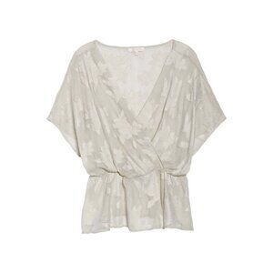WAYF Gray Neutral Sheer Floral Dean Crossover Peplum Blouse Top‎ Size 1X
